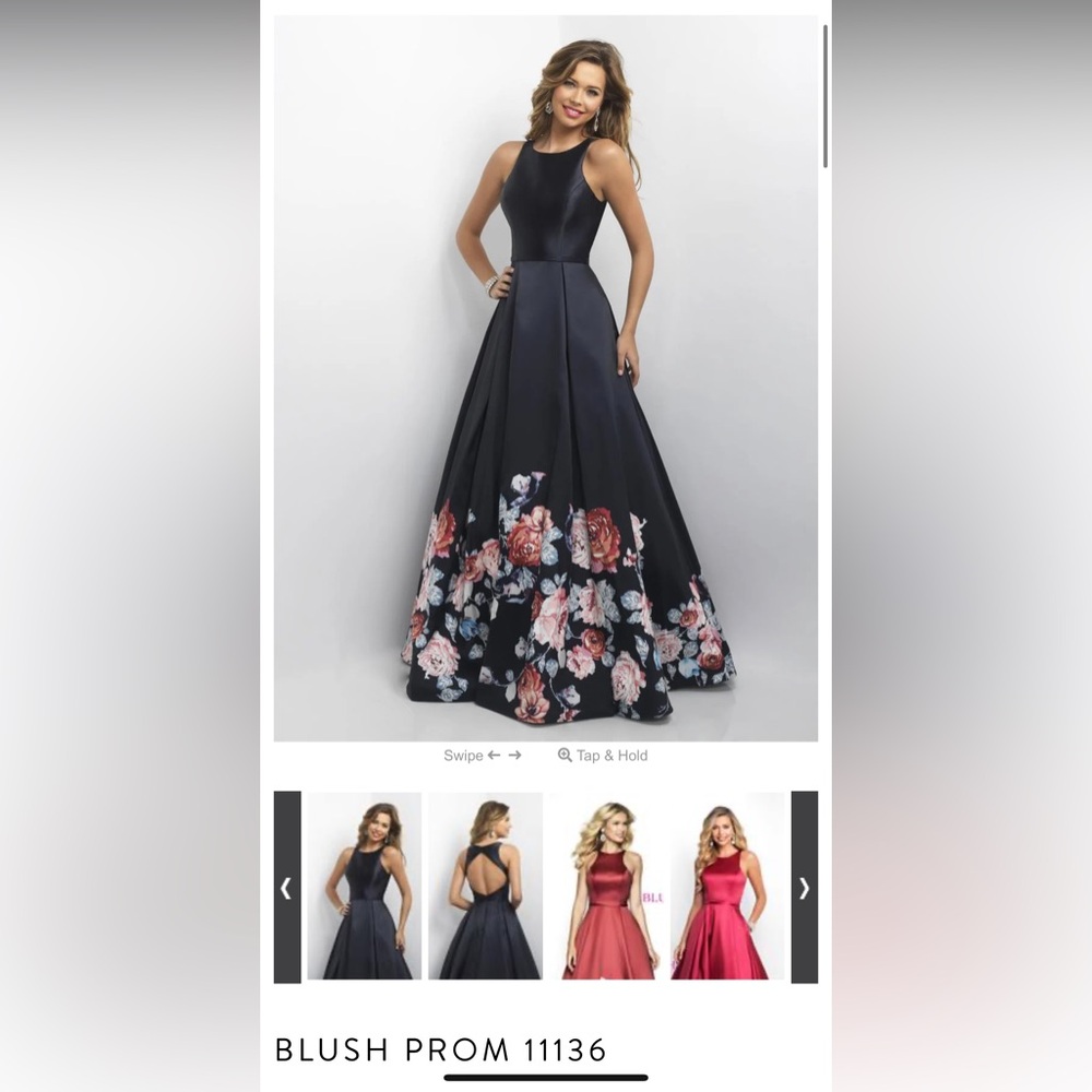 Women's Navy Blue Floral Ball Gown Dress